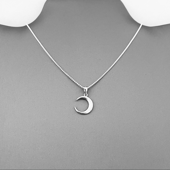 Sterling Silver Crescent Moon Necklace, Celestial - Picture 3 of 10
